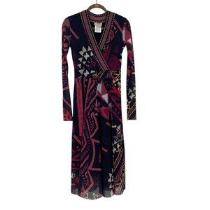 Fuzzi JEAN PAUL GAULTIER Geometric Printed Midi Dress Mesh Sleeve Wool Size L